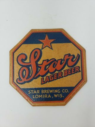 Star Beer Coaster - Wisconsin 1930’s 4 Inch Absorbo Coaster Co.