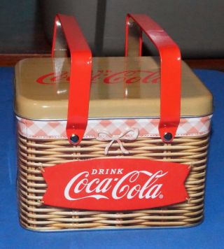 2016 Coca Cola Tin Picnic Basket Weave Lunch Box $13.  50 NWT Free/Ship 5