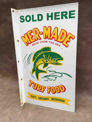 Old Mer - Made Turf Food Here 2 Sided Painted Advertising Flange Sign