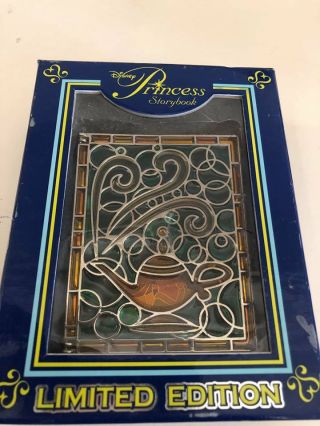 Disney Aladdin Princess Jasmine Stained Glass Hinged Storybook Pin Le 1000 Lamp