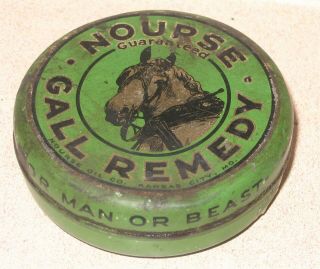 Nourse Gall Remedy Veterinary Medicine Tin Horse Nourse Oil Co Kansas City Mo