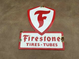 Old Firestone Tires Tubes Porcelain Outdoor Tire Sales Rack Advertising Sign