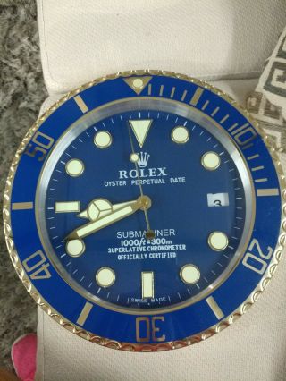 Rolex Dealer Oyster Perpetual Date Submariner 1000ft=300m Clock.  Wall Clock