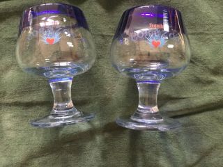 2 Corazon Tequila De Agave Cobal Blue Rim Footed Shot Glass Blown Glass