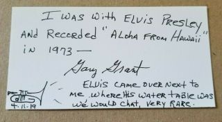 Autographed Gary Grant Card W/coa Trumpet Player W/ Elvis Aloha From Hawaii