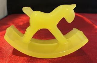 Depression Glass Houze Yellow Vaseline Rocking Horse Figurine Ink Blotter