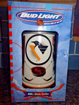1998 Budweiser Bud Light Nhl Pittsburgh Penguins Lidded Beer Stein