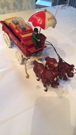 Vintage Cast Iron Coca Cola Horse Drawn Wagon With Bottles Crates & Driver