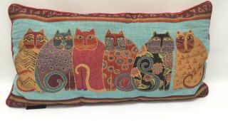 Laurel Burch 6 Cats Tapestry Pillow 23” X 13” Signed