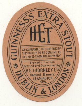 Old Beer Label/s - Uk - Thornley - Guinness - 70mm Tall