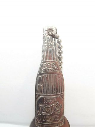 Vintage 1930 ' s Pepsi:Cola Double Dot Bottle Opener Key Fob Chrome /Silver Tone 2