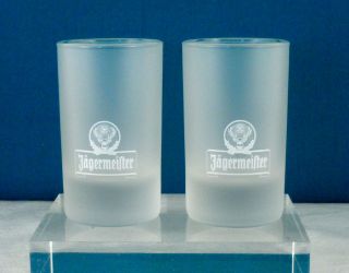 Pair (s) Of Jagermeister Frosted Glass Straight Sided 3 1/2 " Tall Shot Glasses