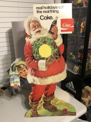 Rare Coca Cola Santa Claus Cardboard Double Sided Counter Display Sign