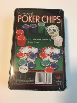 100 Cardinal Professional Poker Chips in Metal Tin Texas Hold ' Em 2