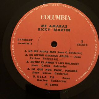 RICKY MARTIN - Me Amaras Lp Disco Ecuador Chayanne Arjona Iglesias Luis Miguel 5