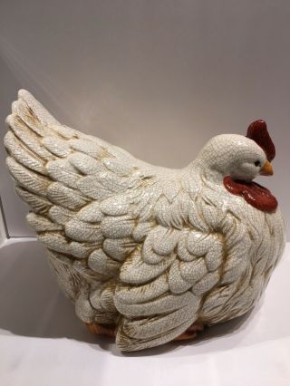 Large Nesting Hen Figurine Statue Ceramic Chicken Figure White