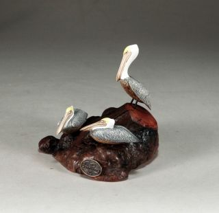 Pelican Trio Direct From John Perry 5in Long Sculpture Brown Statue Art