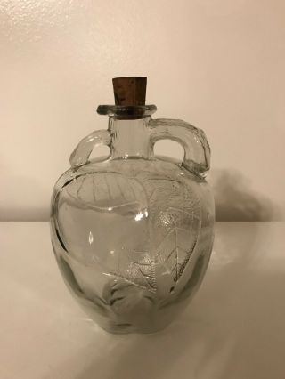 Vintage Clear Glass Leaf Pattern 1 Quart Figural Apple Cider Vinegar Jug Bottle