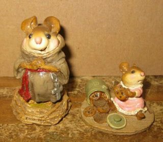 (2) Wee Forest Folk Miniature Mice Figurines - Friar Tuck & Caught In The Act