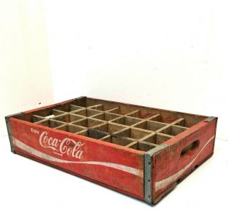Vtg 1970 Wood Enjoy Coca - Cola 24 Bottle Red Wooden Coke Crate Chattanooga Tn