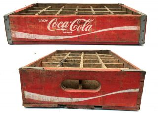 VTG 1970 Wood Enjoy Coca - Cola 24 Bottle Red Wooden Coke Crate Chattanooga TN 2