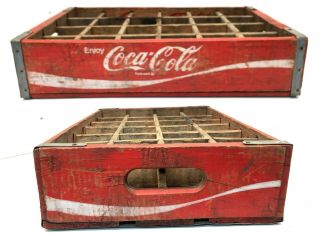 VTG 1970 Wood Enjoy Coca - Cola 24 Bottle Red Wooden Coke Crate Chattanooga TN 3