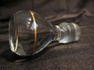 Vtg Crystal Glass Decanter Stopper With Gold Stripe 3 - 1/2 " Tall 1 " Dia.