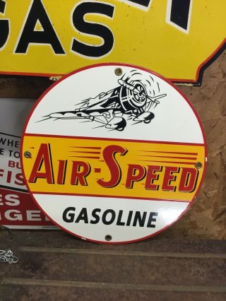 Vintage Air Speed Airplane Gasoline Porcelain Metal Gas Oil Pump Plate Sign