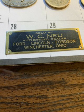 Antique Fordson Ford Lincoln Winchester,  O Dealer Advertising Brass Tag W.  C.