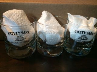 Set Of 3 Cutty Sark Scots Whisky Rocks Pinched Glasses Lowball Dimple No Chips