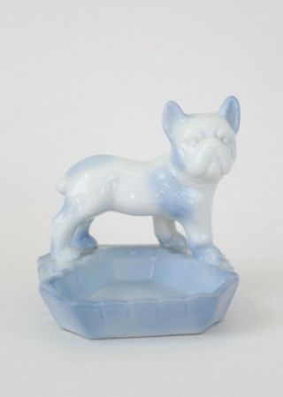Vintage Blue Porcelain French Bull Dog Catchall Tray Figure