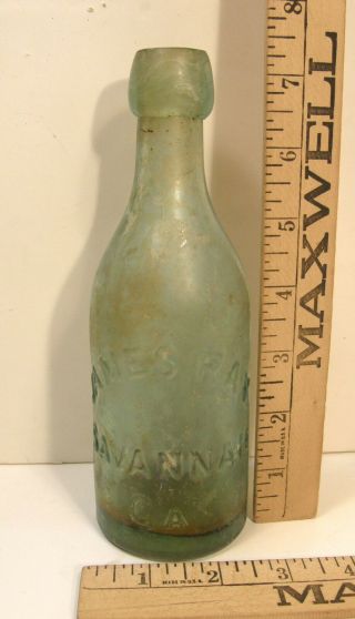 Antique James Ray Savannah Ga Georgia Blob Top Aqua Glass Soda Bottle