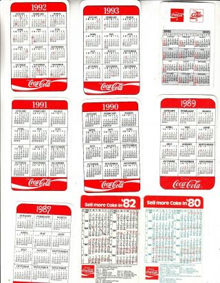 Coca - Cola Pocket Calendars 13 Different
