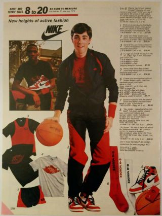 1986 Vintage Paper Print Ad Nike Air Sky Jordan Basketball Shoes Jacket Pants