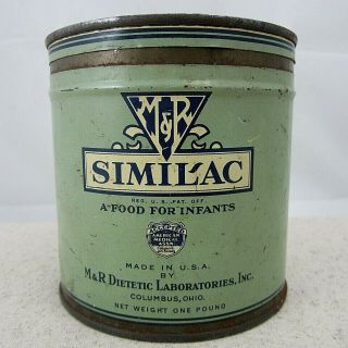 Vintage Similac Tin Can 1940s Food For Infants Baby M & R Dietetic 1 Pound