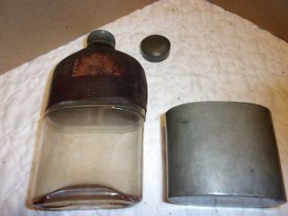 Antique Glass,  Metal & Leather Flask From Olry & Co. ,  Philadelphia