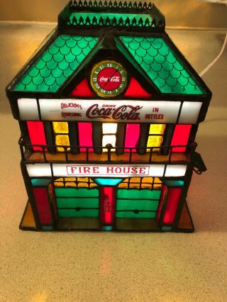 1998 Franklin Coke Coca - Cola Lighted Stained Glass Fire House