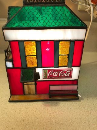 1998 Franklin Coke Coca - Cola Lighted Stained Glass Fire House 2