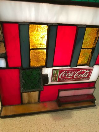 1998 Franklin Coke Coca - Cola Lighted Stained Glass Fire House 3