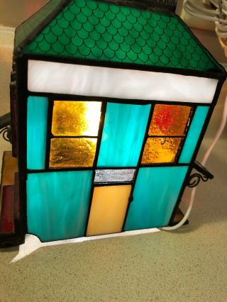 1998 Franklin Coke Coca - Cola Lighted Stained Glass Fire House 4
