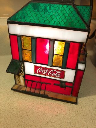1998 Franklin Coke Coca - Cola Lighted Stained Glass Fire House 5