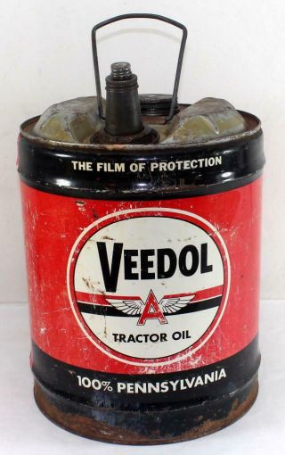 Rare Veedol Tractor Oil Can 5 Gallon Farm Oil Can