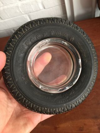 Vintage Firestone Rubber Tire Ashtray W/ Glass Insert