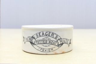 VINTAGE c1900s R SEAGER IPSWICH POTTED MEAT TONGUE BLOATER PASTE POT JAR 2