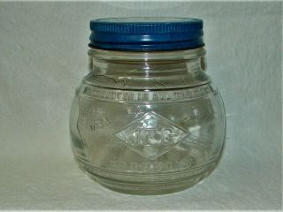 Vintage Mid - Century 8oz Jfg Peanut Butter Clear Glass Globe Jar