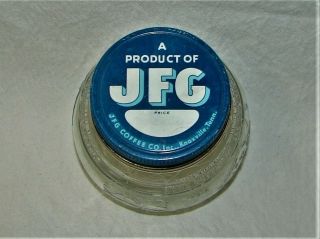Vintage Mid - Century 8oz JFG Peanut Butter Clear Glass Globe Jar 3