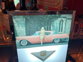 RETRO CLASSIC CAR AMERICANA SIGN: Cadillac Retro Pinup Girl Lighted Sign - 6