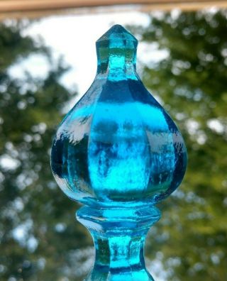 Vintage Aqua Blue Glass Bottle Decanter Perfume Stopper Finial Estate Find