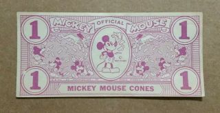 Mickey Mouse Ice Cream Cones,  Play Money Premium,  1 Dollar Bill,  1930 