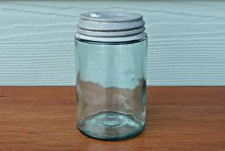 Antique Aqua Blue / Green Canning Jar,  1 Pint - 16oz No Name Zinc Lid
